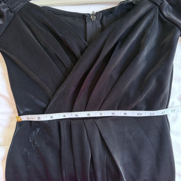 SYMPHONY Black Silvery Off The Shoulder Puff Sleeve Evening Gown Front Slit S - Picture 9 of 11